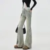 Jeans Boca de Sino Picante Estilo Retro Americano para Mulheres Primavera, Outono, Verão 2025, Design com Bainha Desfiada, Corte Slim, Calça Longa