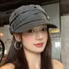 Sombrero de Monta de Ala Plana Marrón Gamuza para Mujer, Nuevo Sombrero Newsboy Estilo Británico Vintage Otoño e Invierno, Sombrero de Cabeza Grande para Otoño