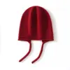 Gorro de cachemira para mujer 100% cachemira pura moda otoño e invierno simple con cordón borde enrollado casual protección para los oídos gorro de punto cálido