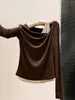 Camiseta assimétrica de manga comprida para mulheres, design falso de duas peças em cores contrastantes, novo estilo de outono, top puro e atraente, ombro a ombro, slim fit