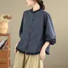 Foto Real da Nova Camisa Simples de Outono 2025, Estilo Literário, Tamanho Grande, Retrô, Manga Longa, Gola Redonda, Estilo Coreano, Top para Mulheres