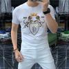 Camiseta de Moda Nueva de Verano 2023 con Diseño de León de Pedrería, Top de Manga Corta con Cuello Redondo para Hombre, Marca Trendy Ins