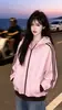 Cárdigan Sudadera con Capucha de Bloques de Color Waffle Popular de Moda Ropa Exterior para Pareja Nueva Blusa Casual de Otoño Invierno para Mujer