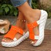 Pantuflas Tejidas Ligeras de Suela Gruesa de Talla Grande Transfronterizas para Mujer Sandalias Romanas Redondas de Lana Nuevas Casuales Europeas y Americanas Comercio Exterior
