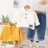 Camisa de Solapa para Niños Otoño 2023 Nueva Camisa de Manga Larga Traje Casual de Pantalones Jeans Fabricante Venta al por Mayor