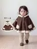 Conjunto de capa retro de invierno para niñas, capa con capucha a prueba de viento forrada de polar para bebé con leggings forrados de polar, ropa de invierno para niños