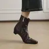 Botines vintage de piel de oveja estilo francés, versátiles para otoño e invierno, adecuados para ir al trabajo, con tacones gruesos, punta cuadrada, cremallera trasera, negros, botas Martin de comercio exterior transfronterizo