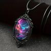Moda transfronteriza elegante color aurora patrón de paisaje marco negro collar de vidrio regalo romántico joyería al por mayor
