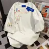 Camiseta de Verano Nueva de Manga Corta para Mujer con Estampado Floral de Letras Divertido y Elegante, Marca de Moda, Corte Holgado, Top Estilo Universitario