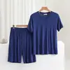 Traje de Pantalón Corto de Manga Corta con Cuello en V de Algodón Fino para Hombre, Traje de Casa de Verano Delgado, Conjunto de Dos Piezas Holgado de Talla Grande