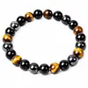 Pulsera de hilo cruzada ojo de tigre moda hombres y mujeres mismo estilo piedra cuenta redonda con cuentas pulsera de piedra ojo de tigre joyería al por mayor hecha a mano mujeres