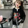 Blusa casual solta de malha waffle com mangas compridas, estilo duas peças falsas, nova para primavera e outono, para crianças