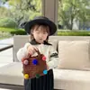Ins hecho a mano tejido de ganchillo bola de pelo colorida para niños niña bolso de mano portátil accesorios bolsa para monedas de móvil venta al por mayor