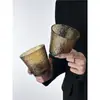 Taza Grande de Café Oscuro Rayada Martillada Simple Estilo Retro Japonés Taza de Café de Alto Valor Lujo Ligero Taza para Bebidas Frías