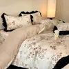 Funda de Cama Gruesa Cálida Invierno Estilo Retro Francés Leche Polar Juego de Cuatro Piezas Polar Coral Polar Añadido Funda Nórdica Ropa de Cama
