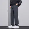 Calça Casual Masculina de Outono Resistente a Manchas e Desgaste, Cintura Elástica com Cordão, Perna Reta Ampla, Comprimento Longo