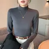 H337 Cómoda Camiseta Básica de Cuello Medio para Mujer, Tejido de Canalé de Cuello Medio, Elegante Top Cálido de Manga Larga para Otoño e Invierno