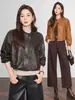 Chaqueta auténtica de cuero genuino Haining para mujer, colección otoño/invierno 2026, estilo coreano, corte holgado, cuello alto, chaqueta de piel de oveja, moderna