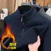 Sudadera Gruesa de Cuello Medio para Papá, Camiseta Forrada de Polar Cálida Todo en Uno para Hombres de Mediana Edad y Mayores, Camiseta Base Ajustada de Terciopelo para Hombre