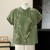 Dia das Mães Mãe Roupas de Verão 2026 Estilo Roupas de Mãe Traje Tang Estampa de Abóbora Retrô Botão de Sapo Camisa Estilo Chinês