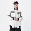 Jaqueta Listrada Color Block Masculina 2026 Primavera e Outono Nova Marca Tendência Estilo Americano Design Solto Gola Alta Moletom com Zíper