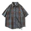 Camisa de cuadros de manga corta para hombre, nueva tendencia verano 2024, holgada, talla grande, manga de tres cuartos, camisa casual 69
