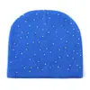 Gorro de Lã Tricotado Cor Sólida com Pérolas e Strass Quente Transfronteiriço Moda Europeia e Americana Hip-hop Legal Gorro Fresco Gorro Quente Pulôver