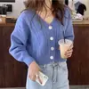 Suéter de Cuello V Estilo Coreano Estilo Extranjero Abrigo de Mujer Primavera y Otoño 2023 Nuevo Color Sólido Ajuste Delgado Adelgazante Cardigan Corto de Punto