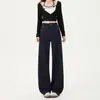 Primavera de 2026 Novo Jeans Americano Azul Denim Design Levanta Bumbum Cintura Alta Feminino Solto Reto Perna Larga Comprimento Total Tendência