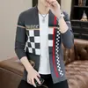 Ventas Directas de Fábrica Moda Masculina Suéter de Punto para Hombre Suéter Cardigan Jacket de Bloques de Color Otoño En Stock Pedido Completo Su
