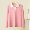 Ropa para Mujer de Mediana Edad y Mayores Primavera/Verano Base Holgada Elegante Mamá Nuevo Top de Manga Larga Camiseta de Punto con Solapa