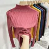 Camiseta Base de Punto de Cuello Medio para Mujer, Nuevo Top Rayado Otoño e Invierno 2026, Atuendo de Otoño, Capa Interior Ajustada