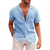 Los más vendidos de Amazon y eBay: Camisa de hombre de algodón y lino, color liso, manga corta, con cuello, de botones, para verano