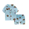 Pijama de Verano para Niños Delgado de Manga Corta para Bebé Cardigan de Solapa con Botón Traje de Ropa para el Hogar para Niños y Niñas Moda