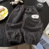 Pantalones casuales de otoño e invierno para niñas, elegantes y modernos, con encaje, estampado floral, forro polar grueso, tipo jogger