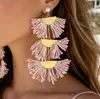 Joyería de Estilo Europeo y Americano, Pendientes de Girasol de Rafia Hechos a Mano, Pendientes Grandes Exagerados de Flor, Joyería de Estilo Festivo al por Mayor