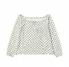 Top de manga larga con lunares, estilo coreano, fresco y juvenil, con hombros descubiertos y decoración de cordón, se puede usar como sudadera cruzada, ropa para mujer