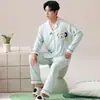 Algodón PuroPijama Cardigan de Manga Larga para Hombre Set de Ropa de Casa de Dibujos Animados, Adecuado para Usar al Aire Libre, Cuello Solapa, Holgado y Casual para Otoño