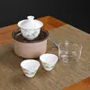 Juego de Té Gaiwan Cerámico Portátil Juego de Té Kung Fu de Viaje Taza de Servicio Rápido Color Jade Una Olla Dos Tazas