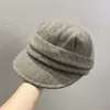 Nuevo Sombrero de Pintor Británico Pleats Retro Otoño e Invierno, Boina Versátil Rayada de Pico de Pato para Mujer, Hace que la Cara se Vea Más Pequeña y Cálida