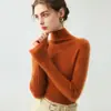 Suéter de Cashmere Minimalista com Costura Alta e Manga Longa Feminino Emagrecedor Versátil Malha Base Suéter Atacado Estiloso