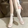 Calcetines blancos combinables con todo con lazo para mujer, calcetines cortos de primavera y verano con patrón calado fino, estilo ballet, JK de media caña, calcetines apilados de algodón