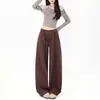 Pantalones de chándal para mujer con pierna curva, nueva colección primavera/otoño 2026, color café, corte A holgado, modernos, de pierna ancha, fluidos, pantalones casuales