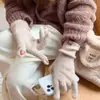 Luvas Longas de Tricô Vermelhas Coreanas para Mulheres, Novo Modelo de Inverno, Luvas de Ciclismo de Cinco Dedos com Tela Sensível ao Toque
