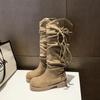 Versão de Salto Grosso Ocidental do Estilo Retro Wasteland Botas de Cavaleiro com Franjas Botas de Couro Macio Botas Magras de Cano Médio para Mulheres