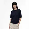 Camiseta de Punto de Manga Media Suave y Transpirable 100% Seda de Morera, Color Sólido Simple Cuello Redondo Versátil Elegante