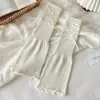 Cubiertas de calcetín de estilo nuevo para niñas, con forma de trompeta, lazo de ballet para mujer, apiladas, tubo largo, gris y blanco, costura sin costuras hecha a mano