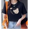 2025 Novo Estilo de Verão Top de Ombro Direito Algodão Camiseta Feminina Manga Curta Feminina Solta Efeito Emagrecedor Gola Redonda Versátil Camiseta Estampada