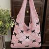 Bolso Tote de Lazo Tejido Mori de Alta Calidad Exquisito Lana Fresco Simple Moda Hombro Mujer Bolsa de Compras
