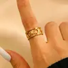 Anillo Abierto de Girasol 18K Oro Acero Inoxidable Transfronterizo Europeo y Americano para Mujer, Anillo de Joyería de Acero de Titanio que No se Desvanece, Versátil